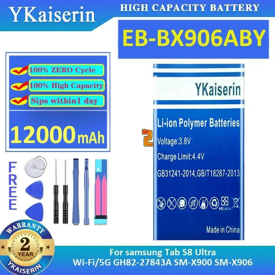 

12000Mah For Samsung Tab S8 Ultra WI-FI 5G GH82-27843A SM-X900 SM-X906 EB-BX906ABY High-Efficiency Tablet Battery