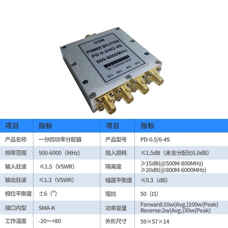 0.5-6G Gps Signal Power Divider Power Divider 1/4 2.4 5.8G Combiner 1/4 Distributor