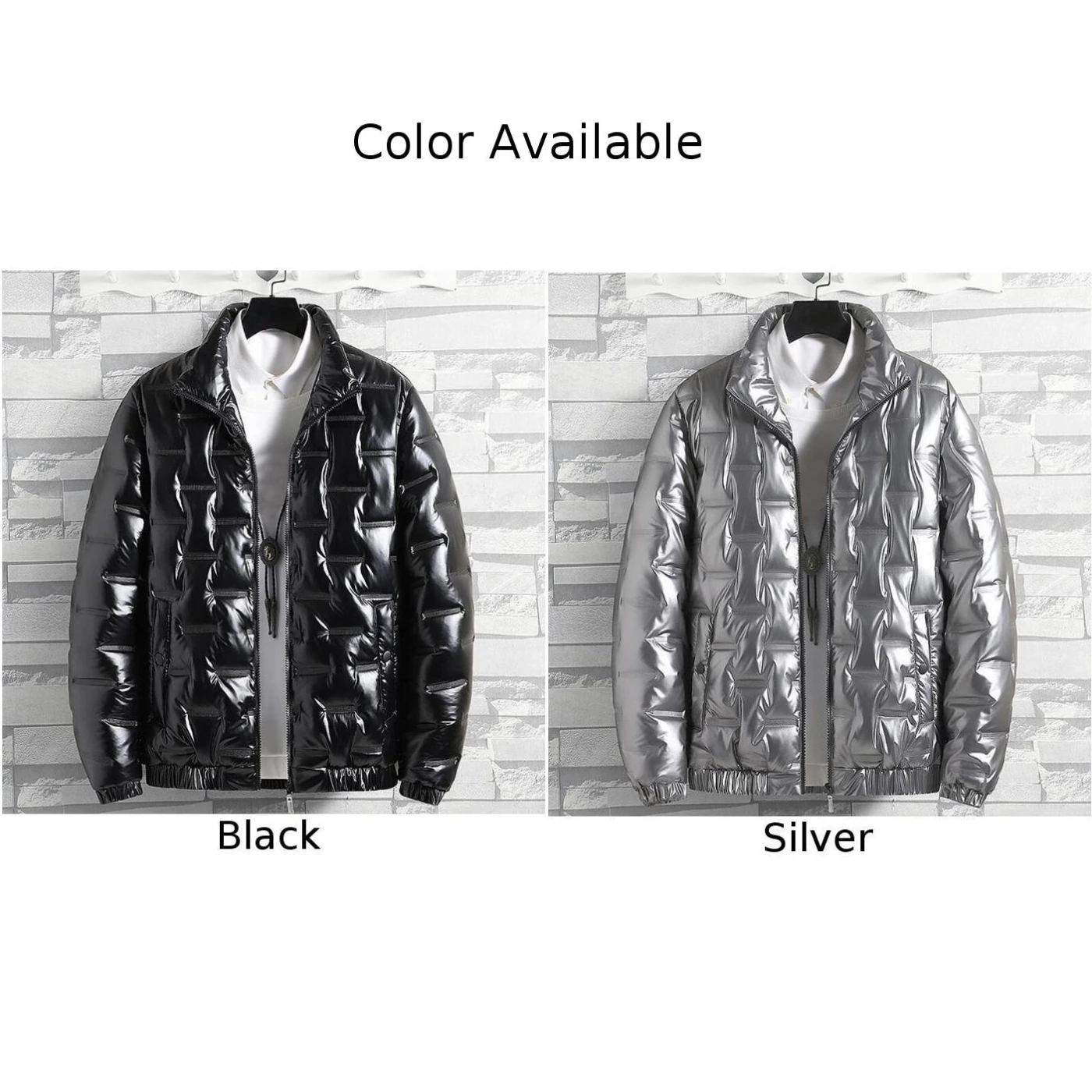 Winter Warm Mens Wet Look Shiny Puffer Thick Hooded Outwear Coat Padded Jackets