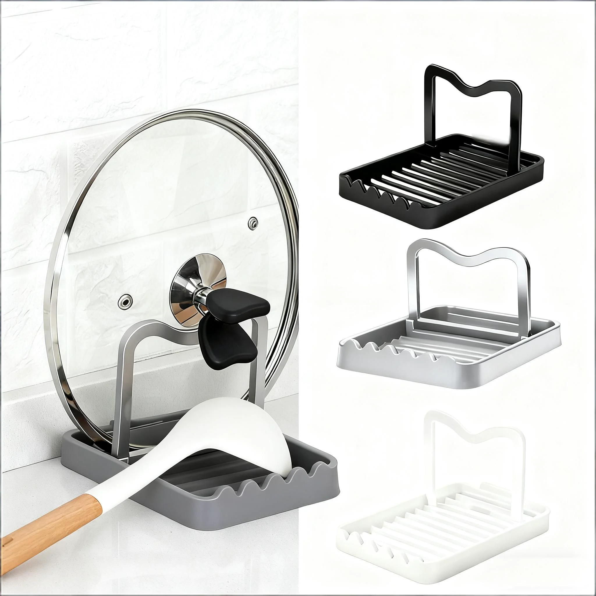 Estante de pared multifuncional plegable para tapa de olla de cocina, estante de almacenamiento para encimera, para cucharas, espátulas y cucharones, 1 ud.