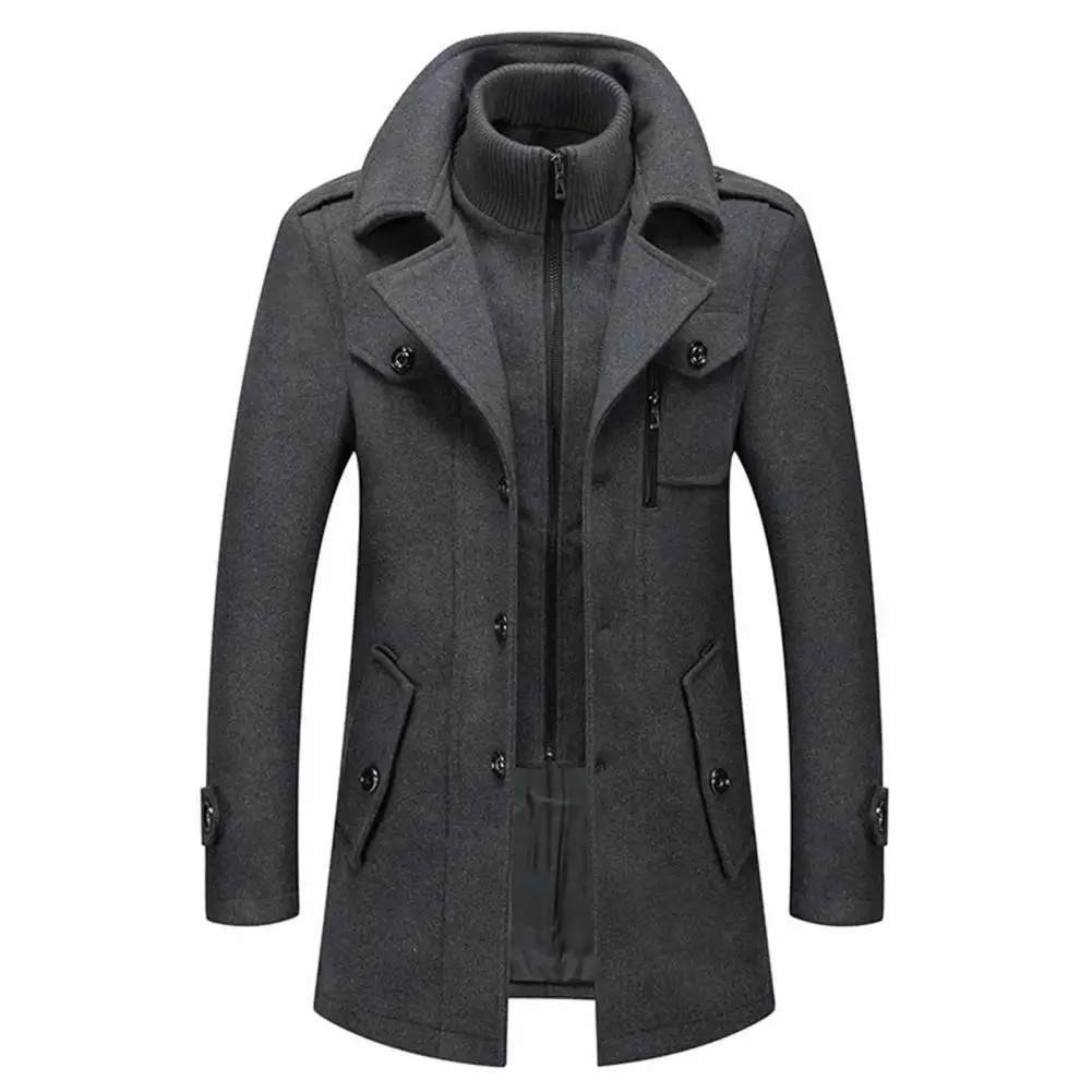 Men's Autumn/Winter Business Woolen Overcoat Fashionable Double Collar Anti-Cold Jacket Cross-Border Woolen Overcoat