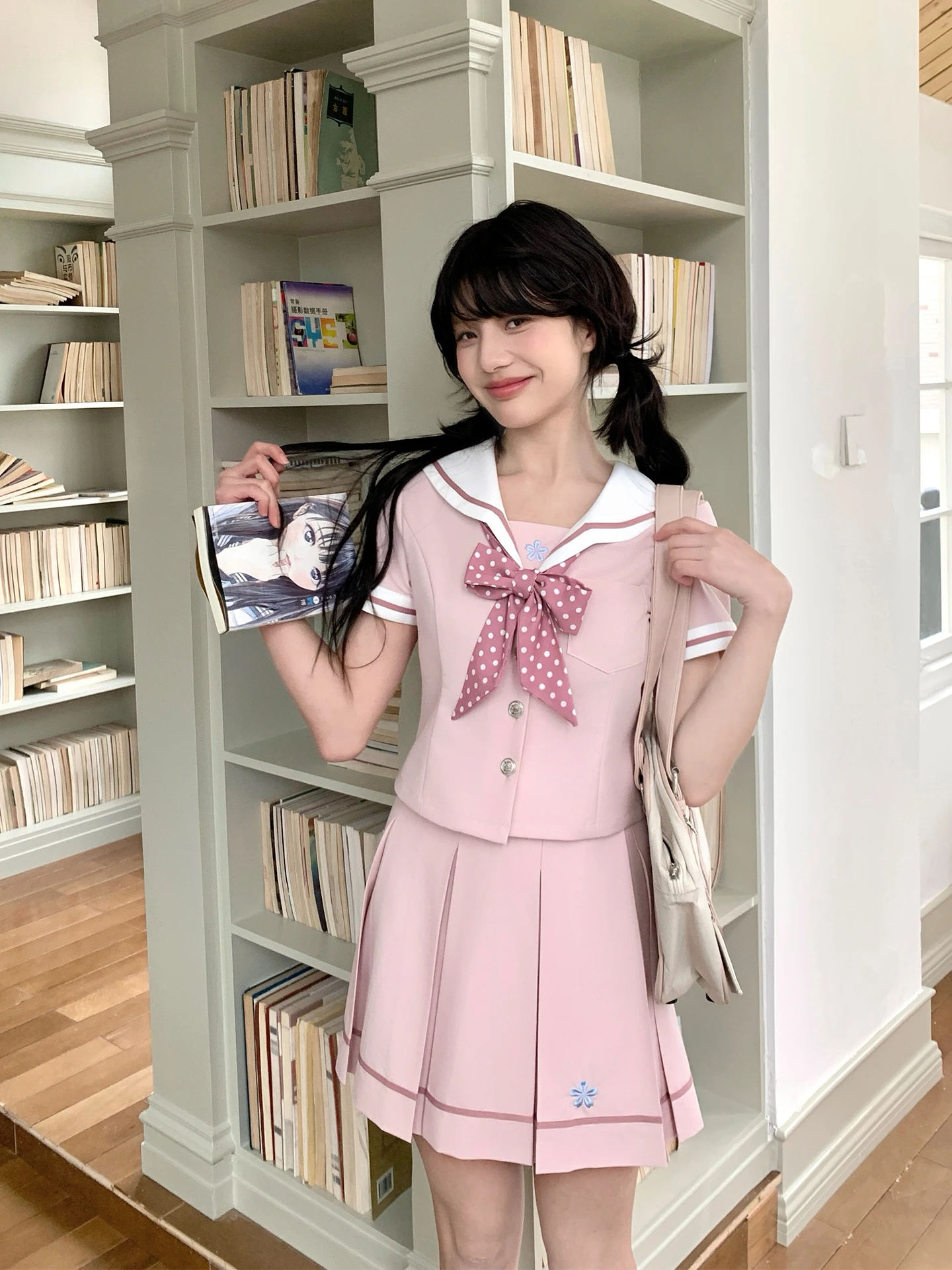 

Original Design Tokyo Seasonal Record Short Sleeve Pink Sailor Suit Women's Small Size Summer Sweet College Style Uniform