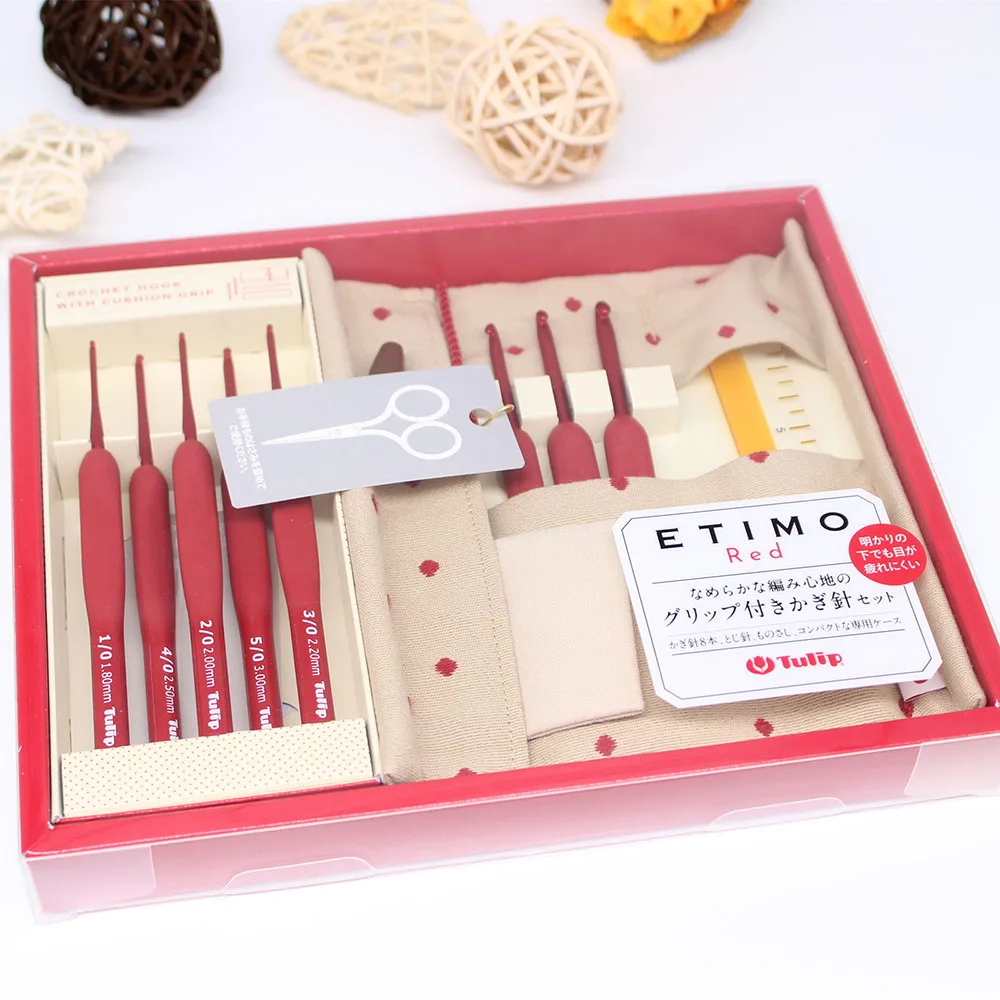 Original Tulip Etimo Red Crochet Hook Set Crochet Needle Kit Tulip Set Knitting Hook Set Crochet Needles Set TED-001