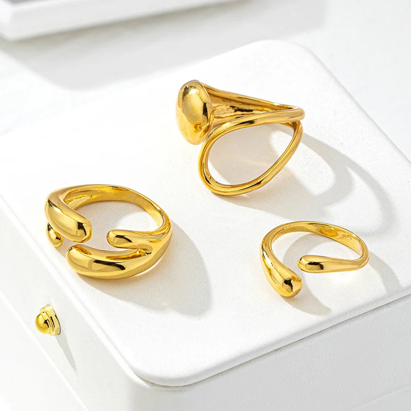 

[Miss Jenny]Ins-Style Double-Layer Metallic Smooth Rings Brass with 18K Real Gold -plated Brass Luxury Ring SetM135