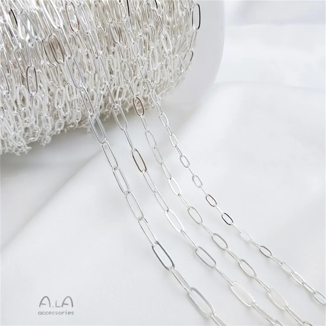 الفضة مغطاة سلسلة طويلة O سلسلة مستطيلة البيضاوي الفضة اليدوية سلسلة سوار ذاتي الصنع قلادة مجوهرات سلسلة فضفاضة B634 #3