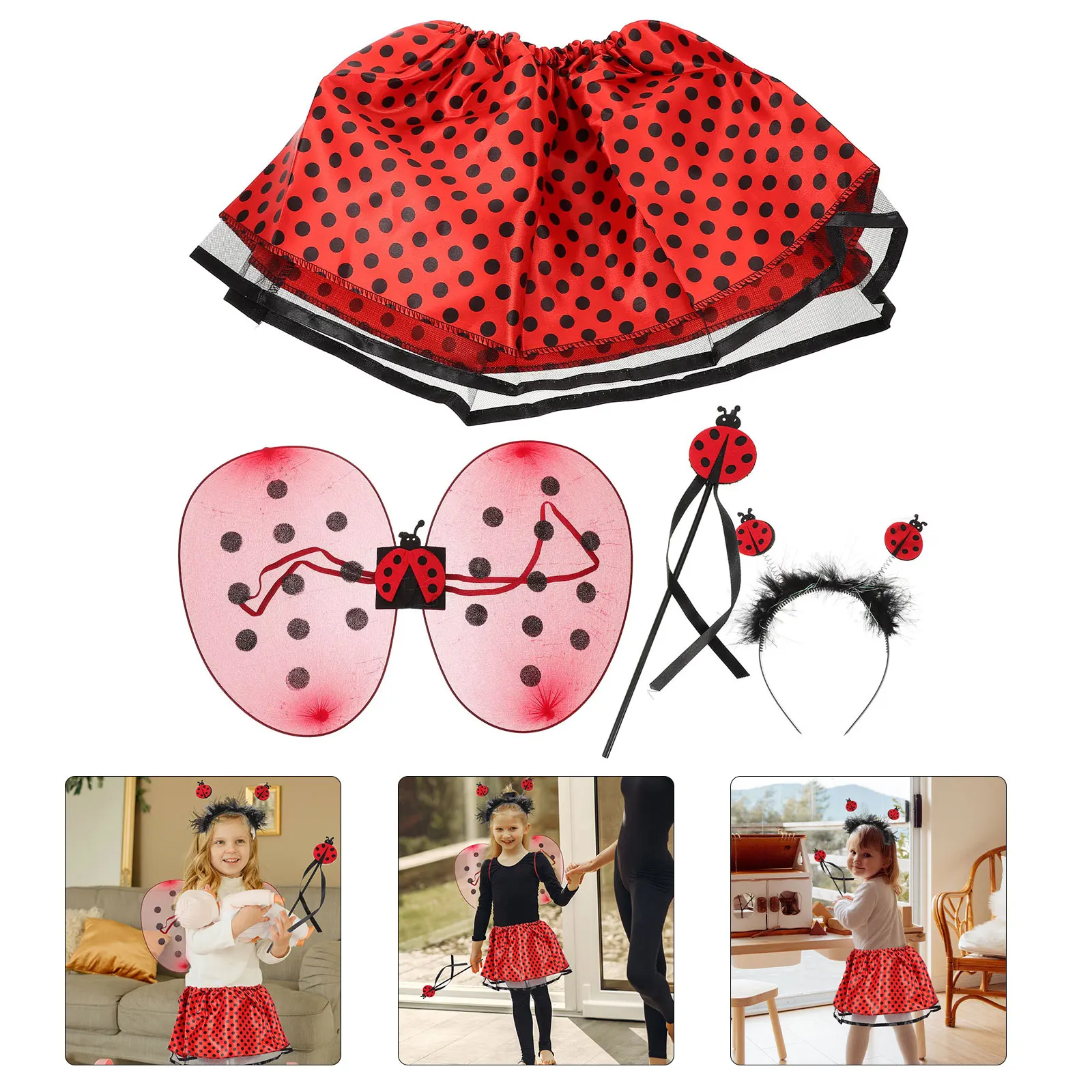 

1 set 1 Set Ladybug Performance Suit Kids Party Cosplay Outfit Gauze Skirt Red Child Holiday Costume Kit Cartoon Style Children