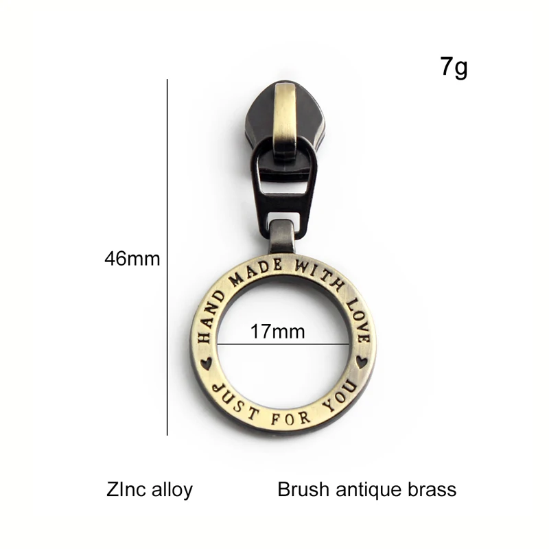 5PCS 46mm Metal Round Zipper Puller Replacement Parts Removable Zipper Repair Slider DIY Wallet Hardware Handicraft Accessories