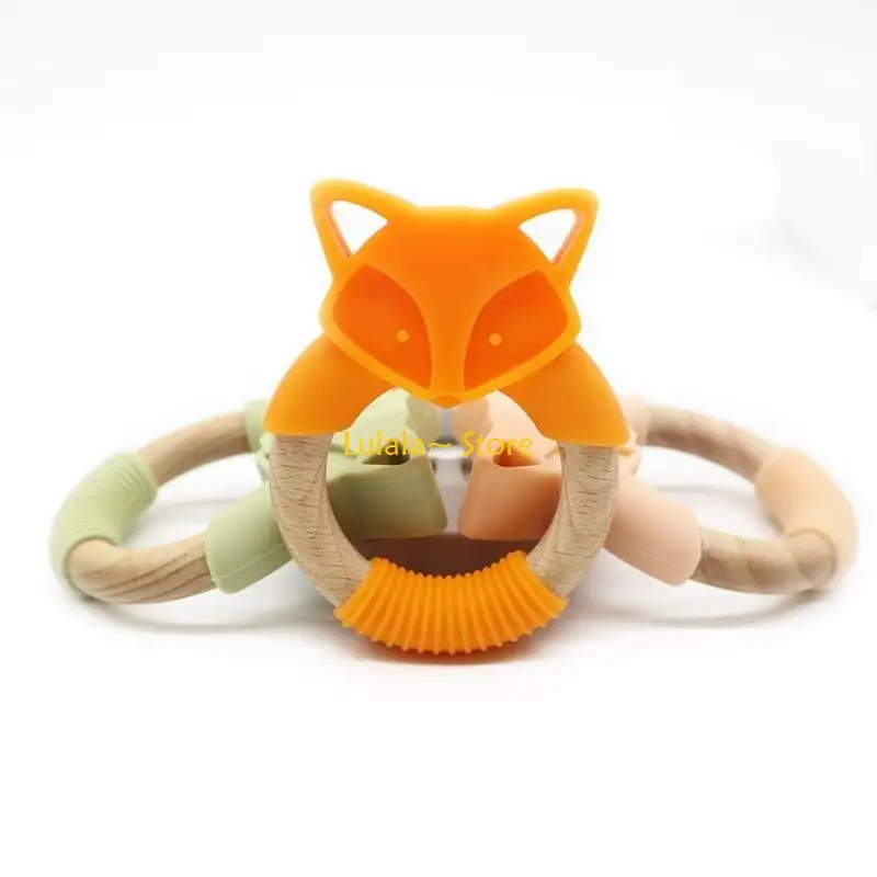 Y4QA การ์ตูน Animal Baby Teether Silicone Beads Rattle Molar Soother Shoother Nursing Othething Chewing Toy Shower