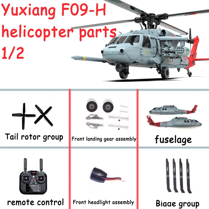 Yuxiang F09-H New Rc Helicopter, Navy Black Hawk, Realistic Helicopter Accessories, Chassis, Weapon Hangers, Paddles, Etc