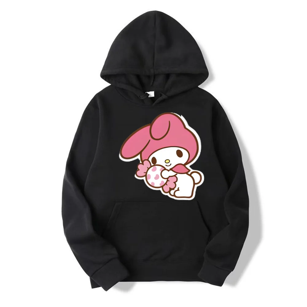 My melody And Kuromi Cartoon Anime Women Pullover Tops Spring Autumn Men Oversized Sweatshirt 2024 New Couple Hoodie Clothes