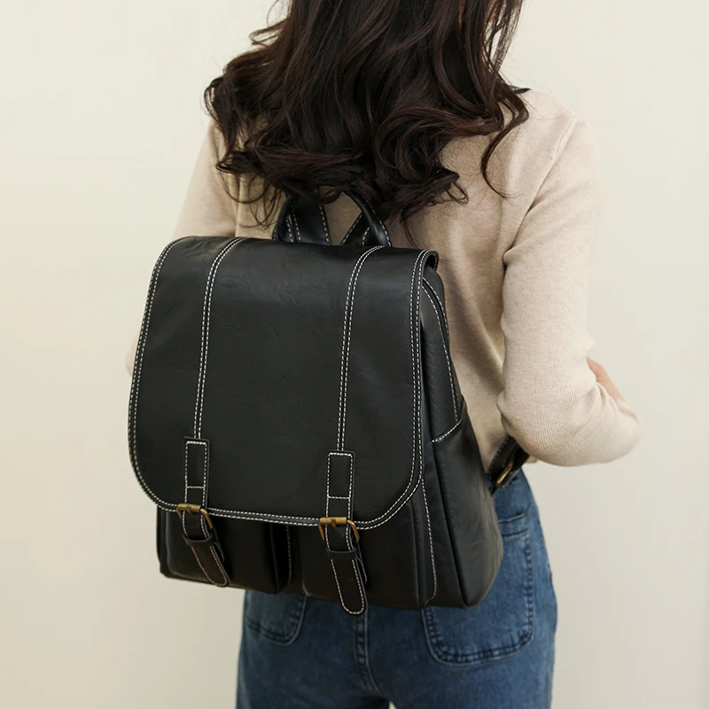 2026 New Women Backpack Soft Leather Large Capacity Travel Backpacks Vintage School Bag for Teenage Girls Men Female Laptop Bags