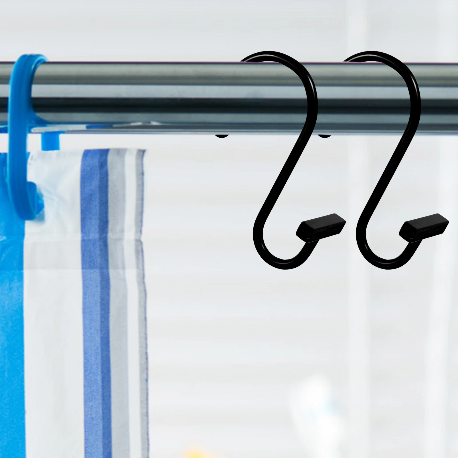 12 قطعة خطافات ستائر معدنية على شكل S شماعات دش لستائر الدش وستائر النوافذ حل تعليق منزلي مقاوم للصدأ