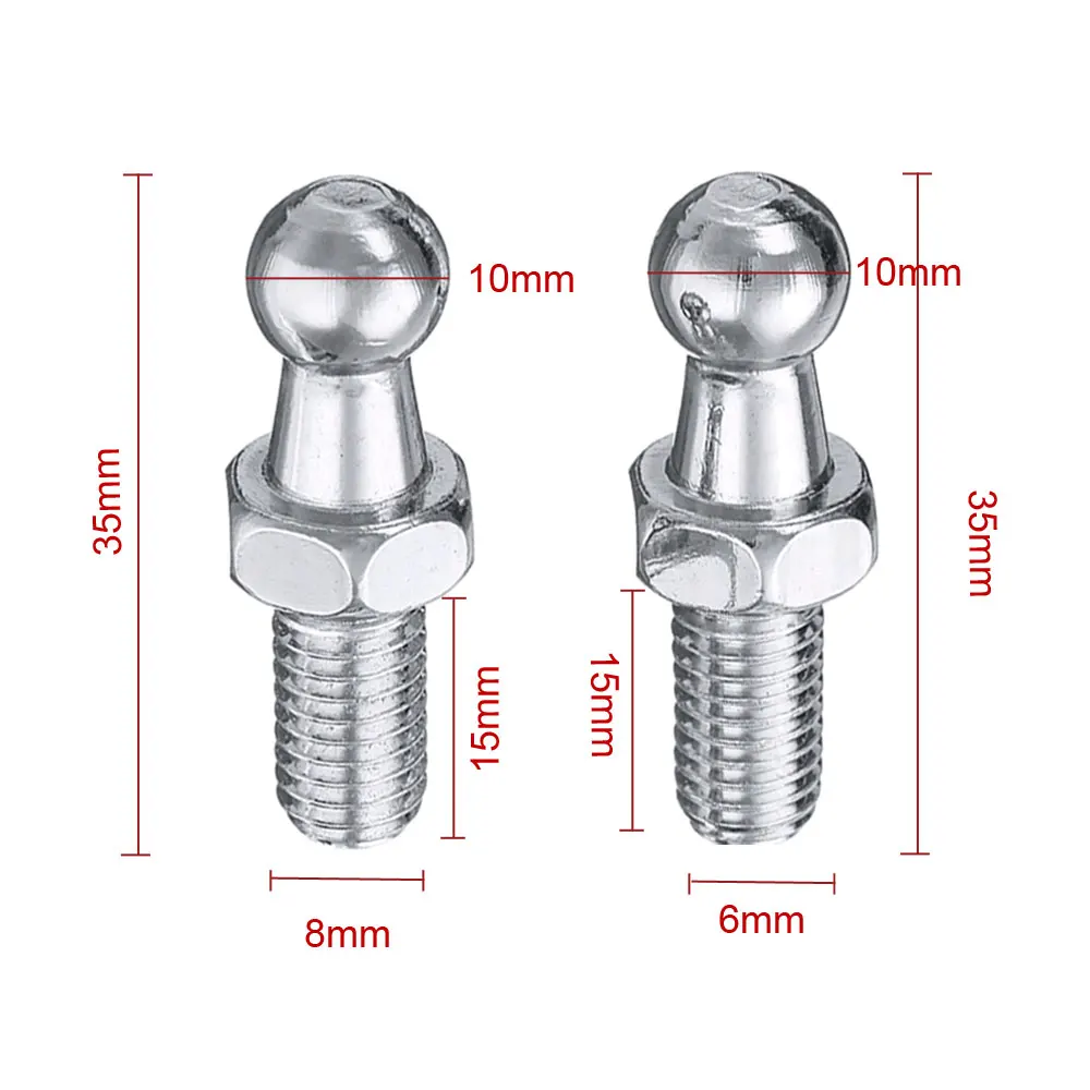 2pcs M6/M8 Female Thread 10mm Gas Spring Strut Lift Support Ball Stud Socket Joint Bearing End Fitting Connectors Replacement