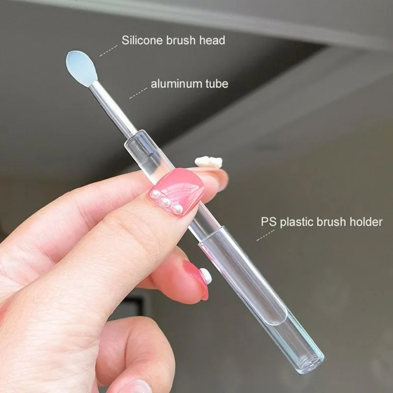 3Pcs Soft Silicone Head Eyeshadow Lip Applicator Brush Makeup Brushes with Crystal Handle with Lid Cosmetic Beauty Makeup Tools