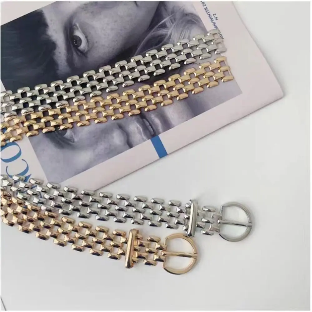 Retro Gold Silber Metall Gürtel Luxus Design Trendy Woven Kette Gürtel Vielseitig Frauen Mode Pin Schnalle Bund Geschenke