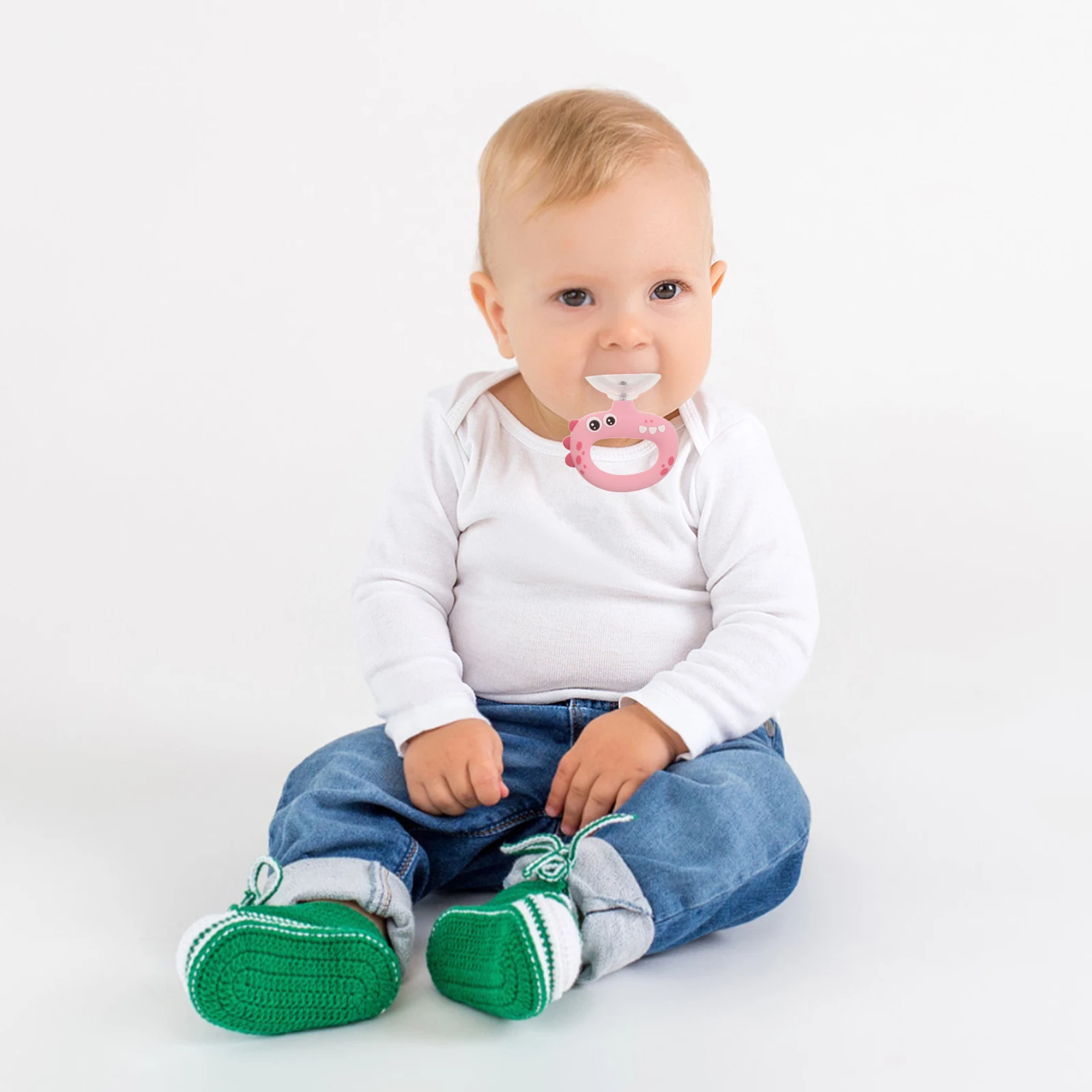 

Kids Dinosaur Toothbrush Pink Silicone Soft Bristle U Shaped 360 Degree Manual Self Brushing Training Toothbrush for Toddlers