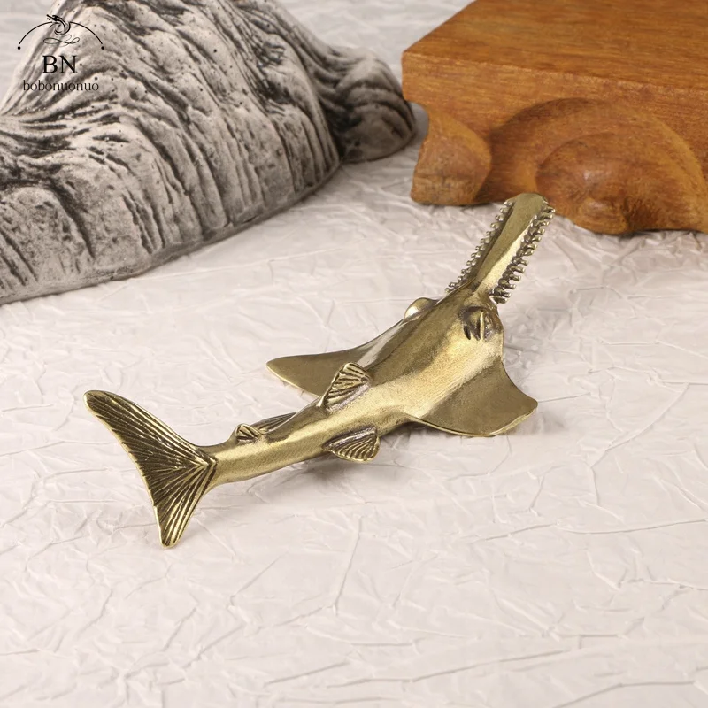 Brass Pristis Sawfish Figurines Vintage Sea Animal Small Statue Desktop Ornaments Office Decorations Crafts Accessories gifts