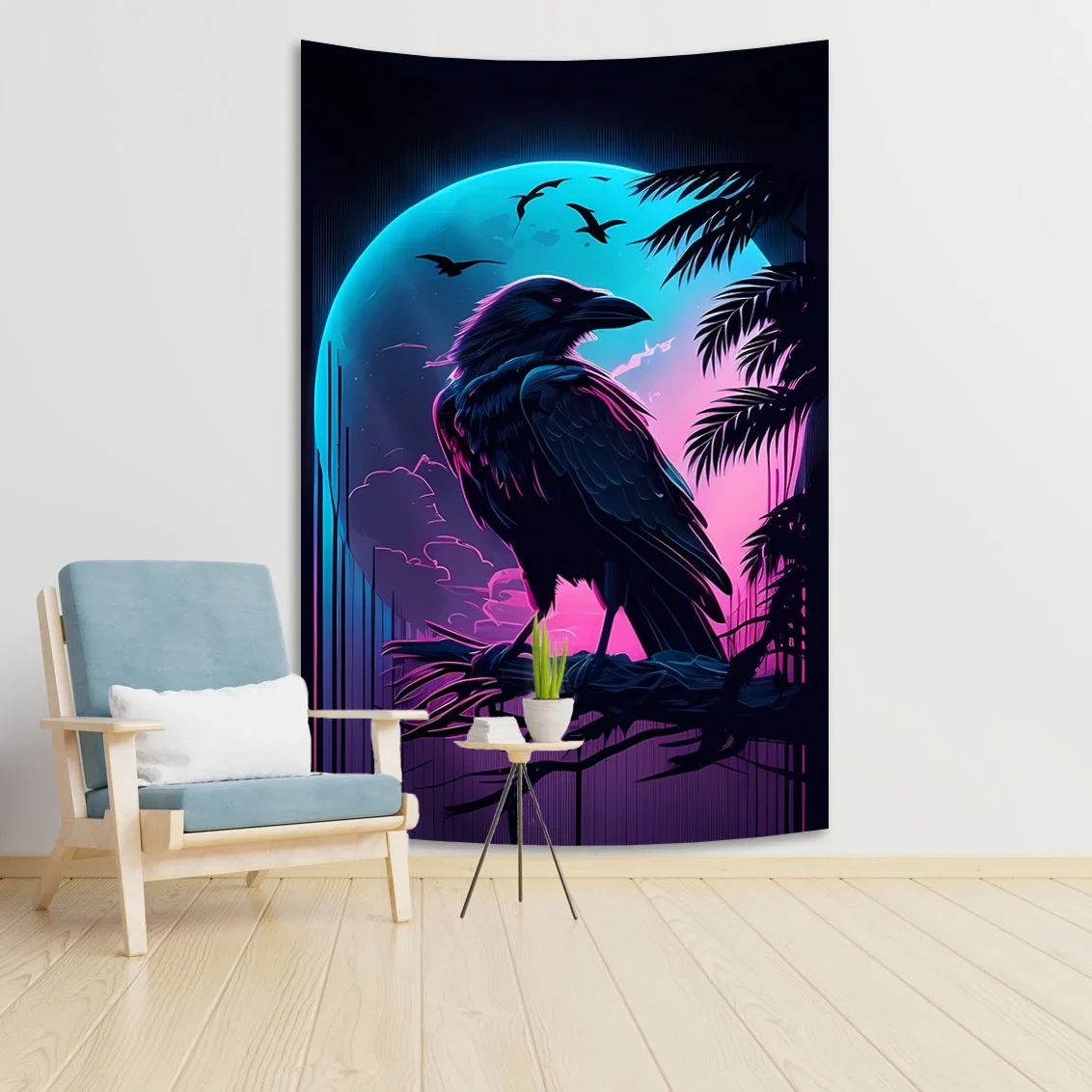 JmDecoEvil Raven Gorgeous Dark Moon Under Tapestry, College Room Banner Dormitory Party  Sofa Wall Home Decorations