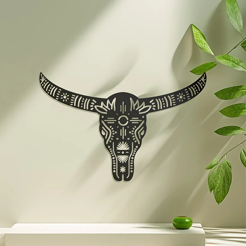 

1PC Wall Crosses, Cow Skull Metal Wall Art, Metal Wall Art Interior Decoration, For Home, Office, Hangings Christmas Gift