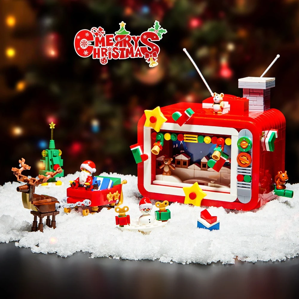 

Креативный ТВ-головоломка Санта-Клауса, строительные блоки из мелких частиц, рождественский декоративный подарок