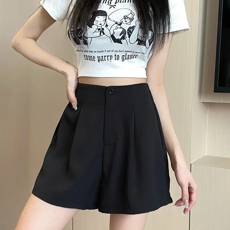 Summer Lady Classic Thin Suit Short Pants Hot Sale Girls Solid Slim Fit Wide Leg Pants Women Fashion High Waist Shorts