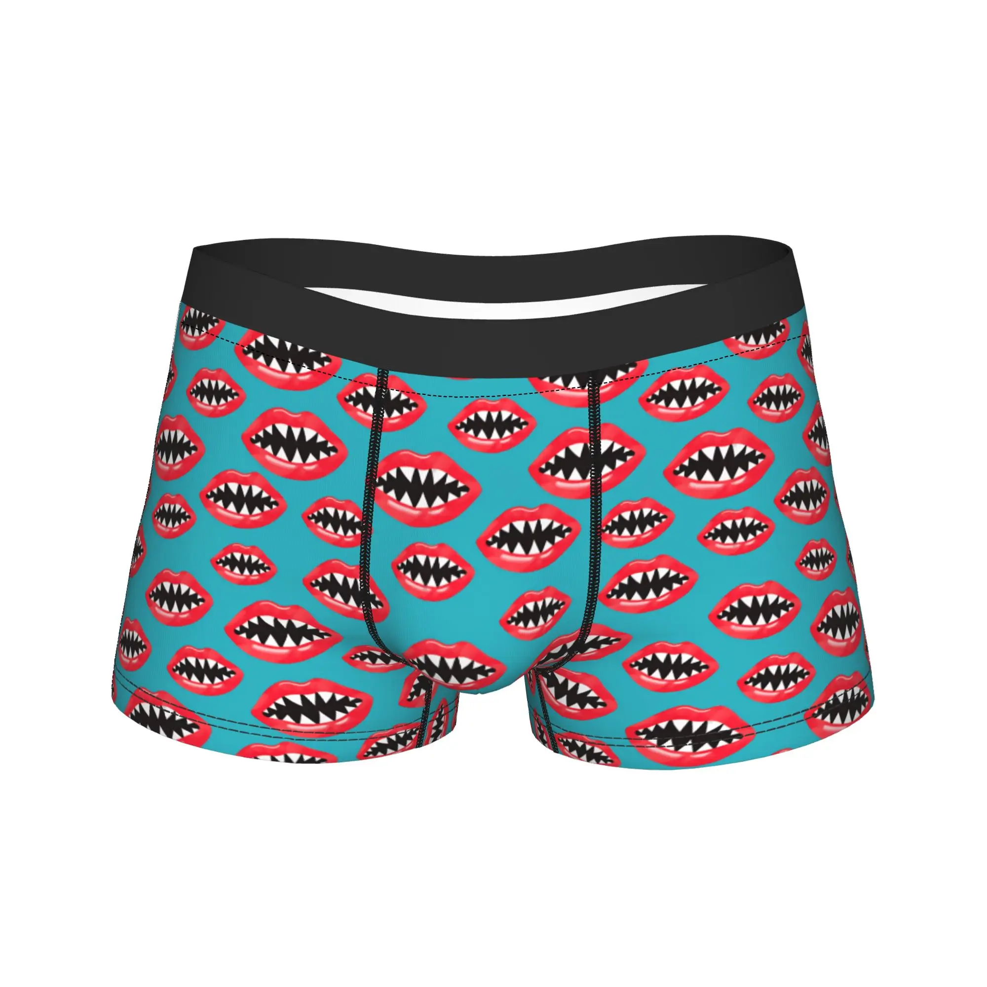 Seamless red lips pattern with shark teeth Underwear  Novelty Underpants Design Boxer Brief For Male Pouch Plus Size Boxershorts