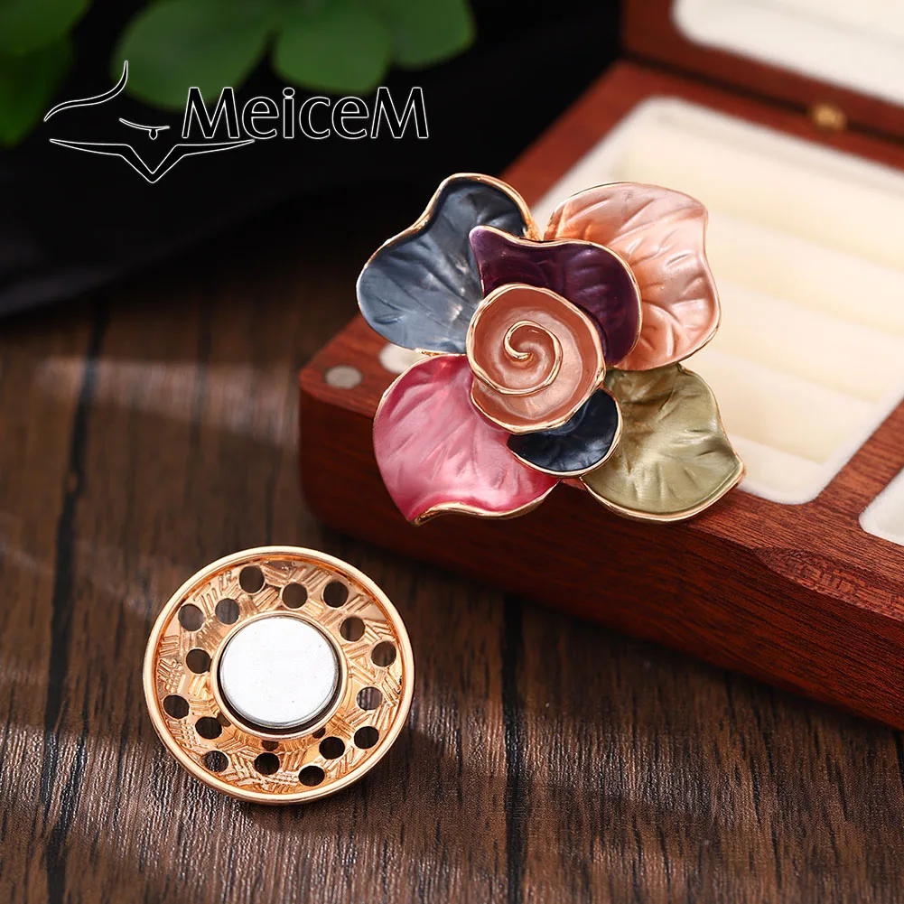 

Meicem Magnetic Button Brooch Zinc Alloy Flower Series Layered Flowers Colorful Drop Oil Design Temperament Brooch For Women