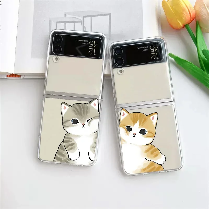 Funda bonita de pareja de gatos para Samsung Galaxy Z Flip 5 ZFlip 6 5G, funda transparente emparejada para Samsung ZFlip 4 Z Flip 3 Fundas