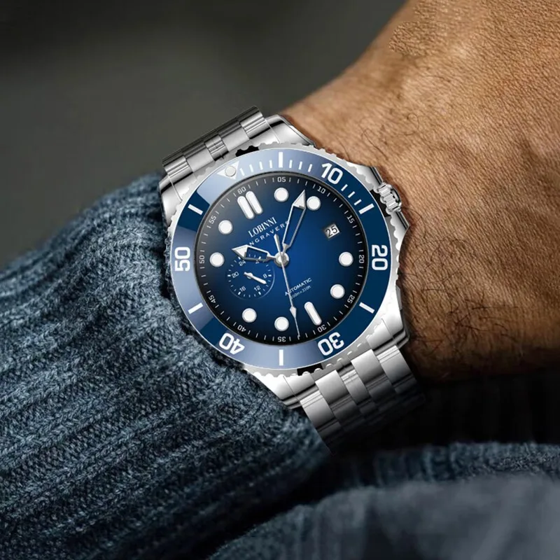 LOBINNI ساعة أوتوماتيكية للرجال 41.5 مللي متر ساعة يد ميكانيكية فاخرة موضة مضيئة 50 متر مقاوم للماء الياقوت ميوتا 8215
