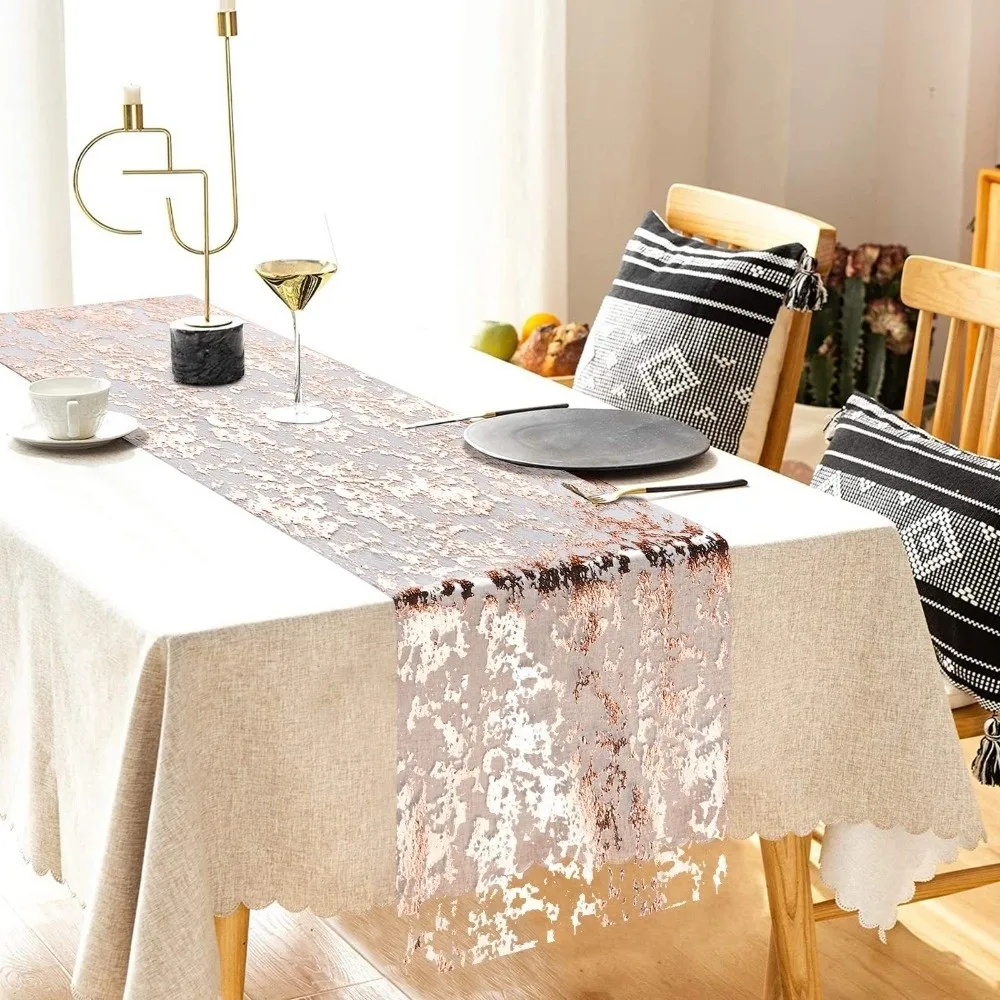 

Sparkle Metallic Table Runner Foil Mesh Roll Glitter Sequin Christmas Table Runner Snowflake Table Decoration Flag Tablecloth