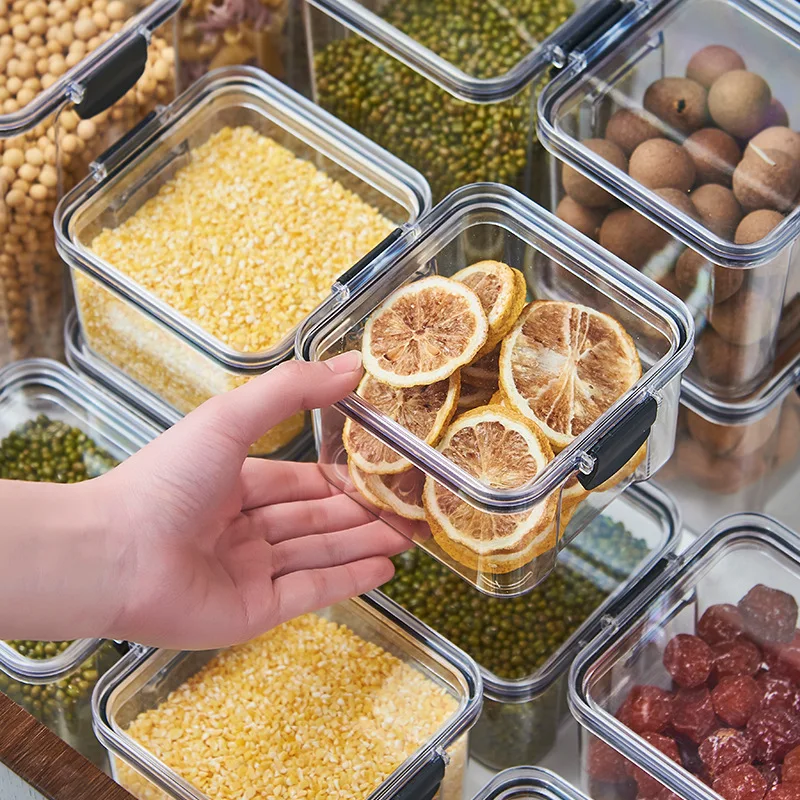 Hermetic Food Storage Pots Transparent Spices Condiment Jars Fridge Organizer Kitchen Rice Bucket Cereal Dispenser with Lids