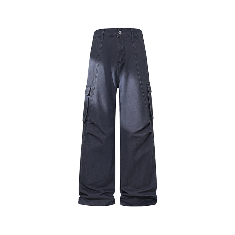 

2026 Spring Men High Street Multi-Ket Workwear Pants Men Soild Color Cargo Pants Men Wide Leg Pants Male Straight Loose Trousers
