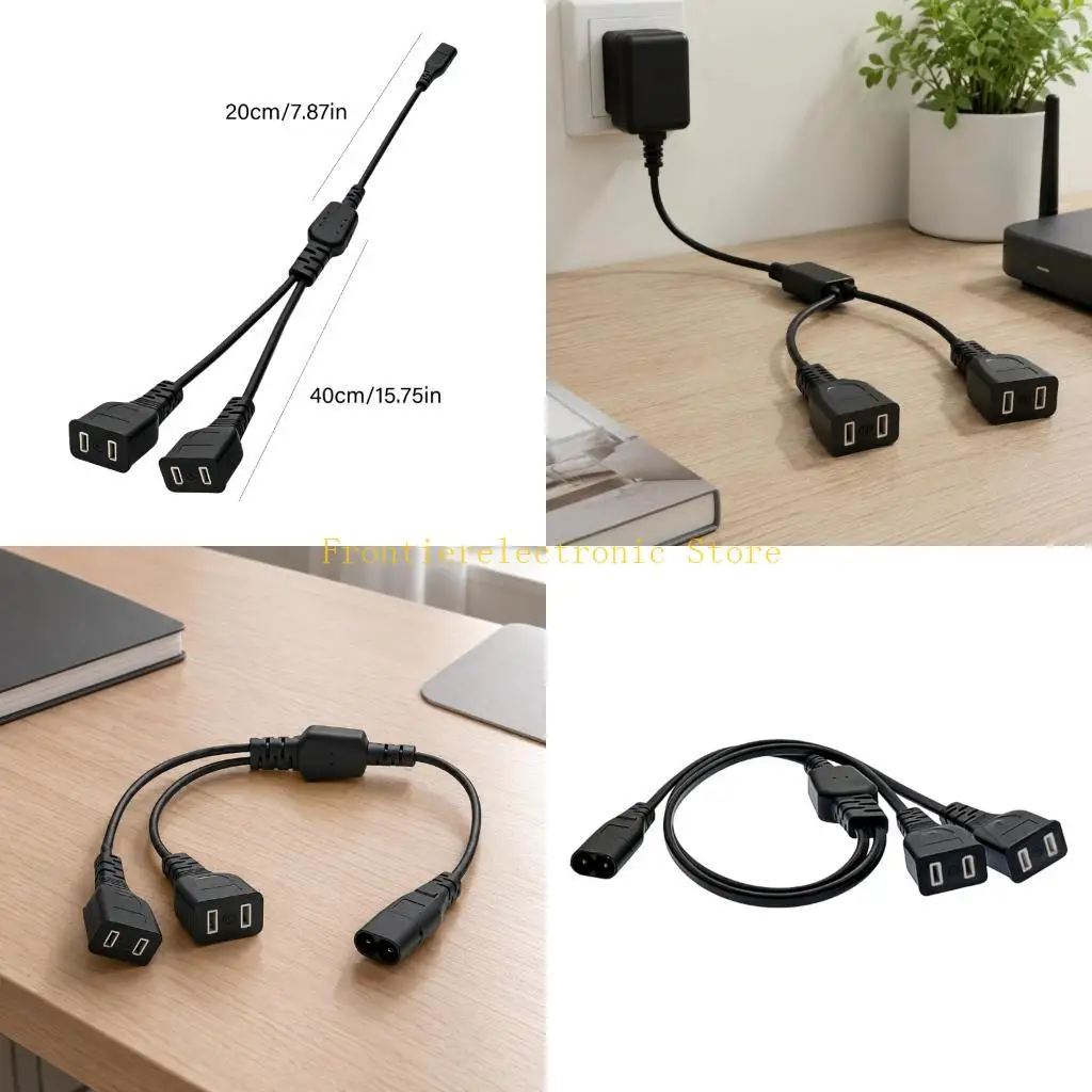 G8DB Media Shelf Power Splitter Cord, 8-Shape Input to Two 2-Slot Output Ends with PVC Outer Cover for Desk Cable Order, Cabinet