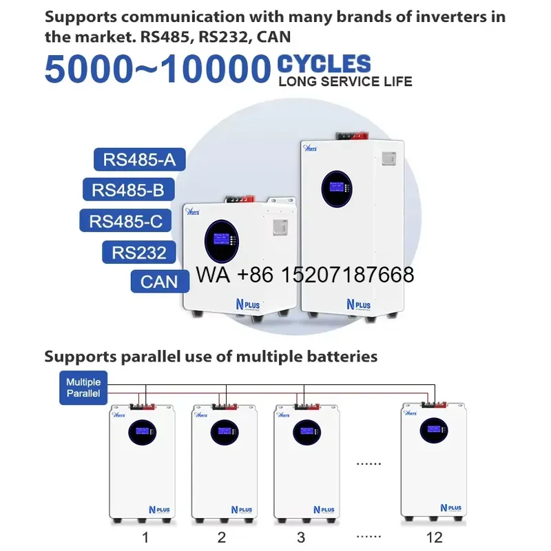 Wmwmnu for Anern 5KW 10KW 48V 200Ah Lithium Ion Battery Solar Energy Storage System Home Floor Mounted Rechargeable Power