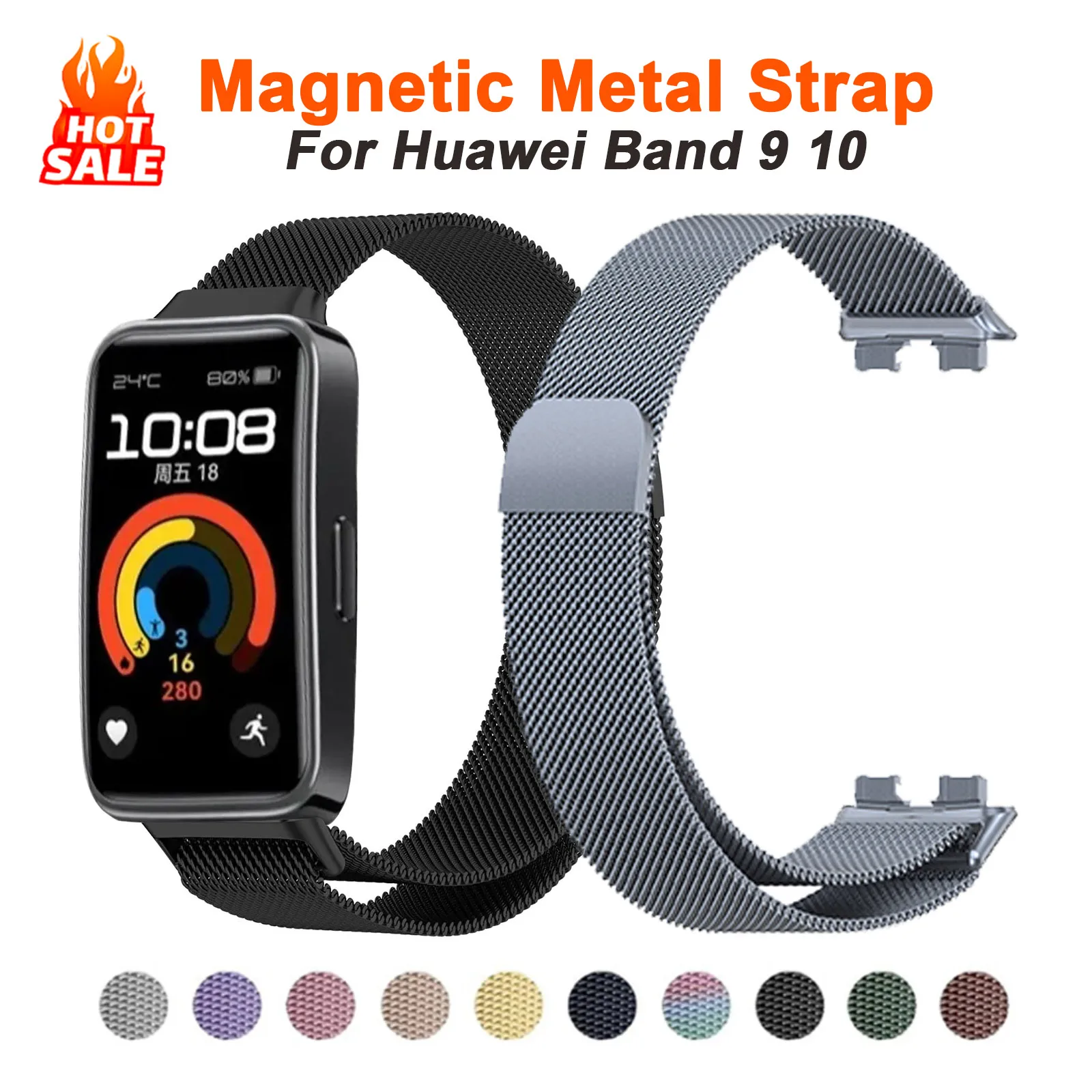 Magnetic Metal Strap For Huawei Band 8 9 10 Smart Watch Universal Sport Strap For Huawei Band 9 Bracelet Wristband Accessories