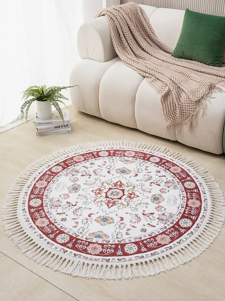 American Retro Round Carpet for Living Room High-end Bedroom Bedside Floor Mat Computer Chair Cloakroom Persian Round Rug
