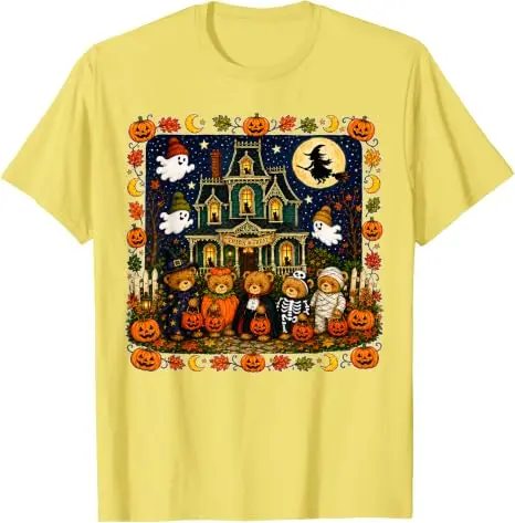 Lustiges Bären-T-Shirt mit Geisterhaus-Grafik, Y2k Horror Mummy Ghost Trick-or-Treat, It's A Scream Dare You Visit Halloween-Kostüm – Detail 17