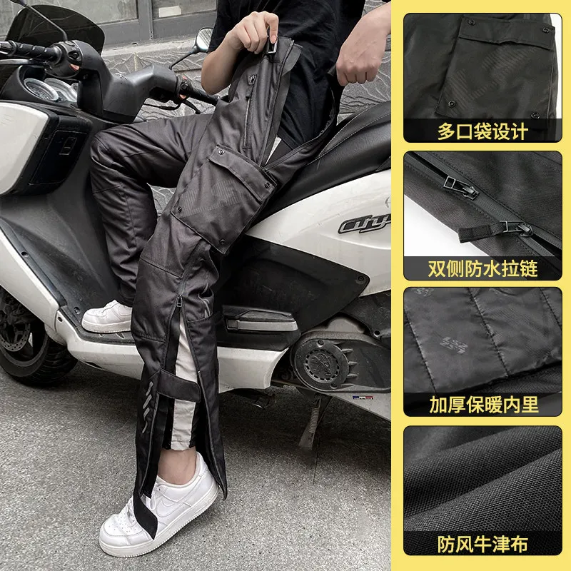 

Winter Men's Motorcycle Pants Warm Windproof Motocross Riding Pants Quick Put On And Take Off Trousers With Protective Gear