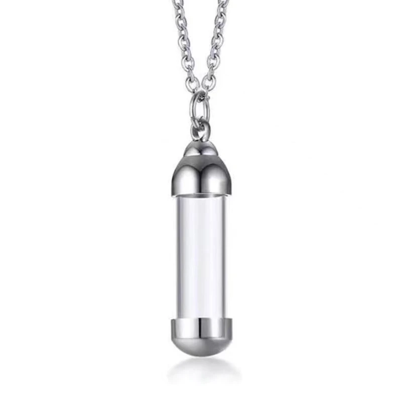 for Titanium Steel Glass Cremation Urn Pendant Necklace Holder Memorial Pend Dropship