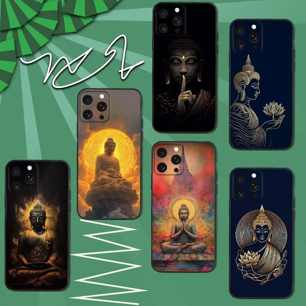 

Buddha Art Pattern Phone Case For iPhone 16e,16,15,14,13,12,11,Pro,X,XS,Max,XR,Plus,Mini Soft Black Cover