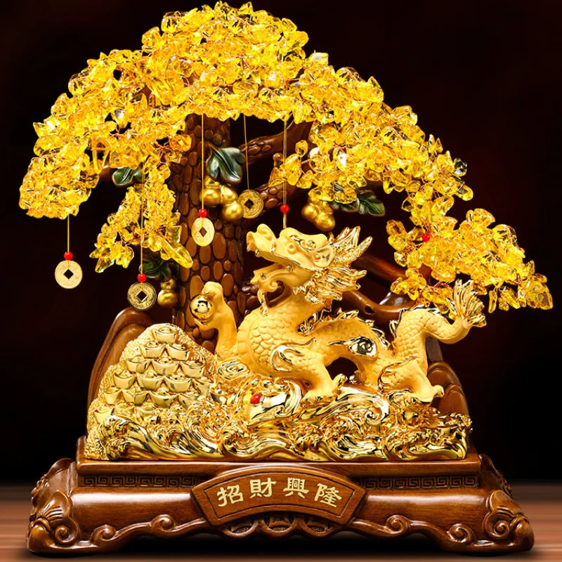 

Resin Money Tree Golden Dragon Ornament Resin Crafts Feng Shui Accessories Gift for Housewarming and Opening Recruiting Wealth