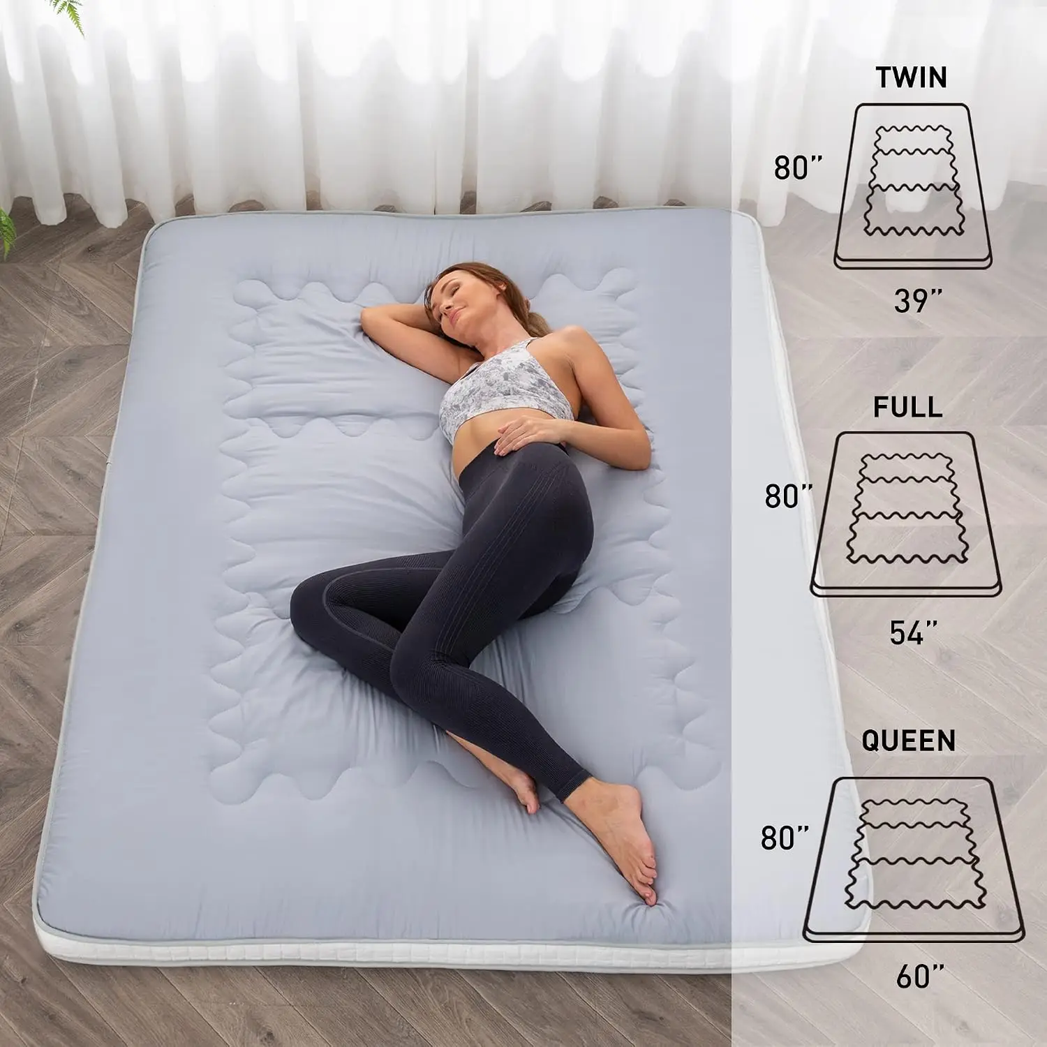 Extra Thick Japanese Floor Futon Mattress, Folding Roll-Up Bed Mat for Guests, Loungers, and Travel