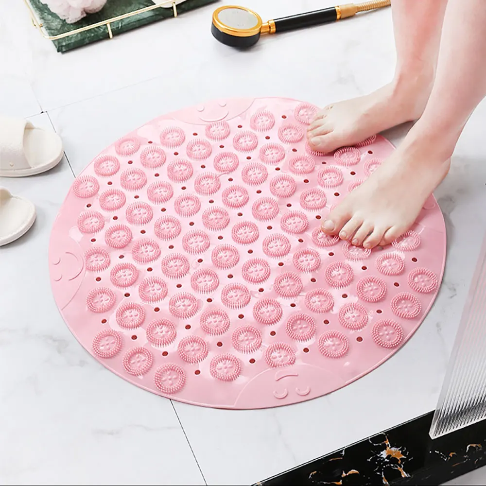 Silicone world PVC Round Anti-skid Bathroom Mats Shower Bathroom Massage Foot Mat Suction Cup With Drain Hole Carpet Floor Mat