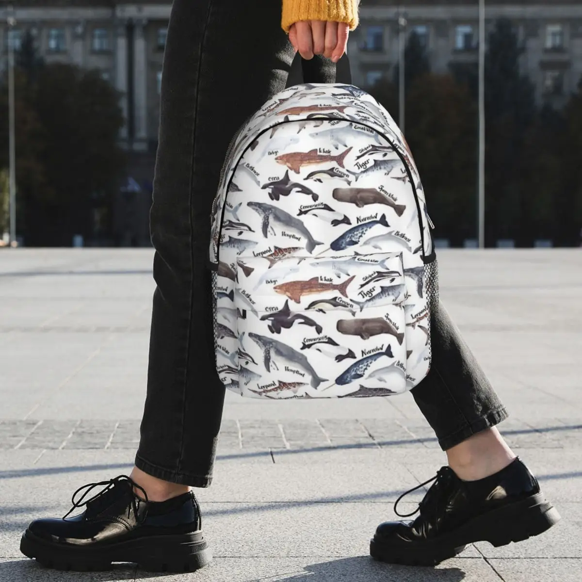 Types Of Whales, Sharks And Dolphins Watercolour Backpacks Teenager Bookbag Students School Bags Laptop Rucksack Shoulder Bag