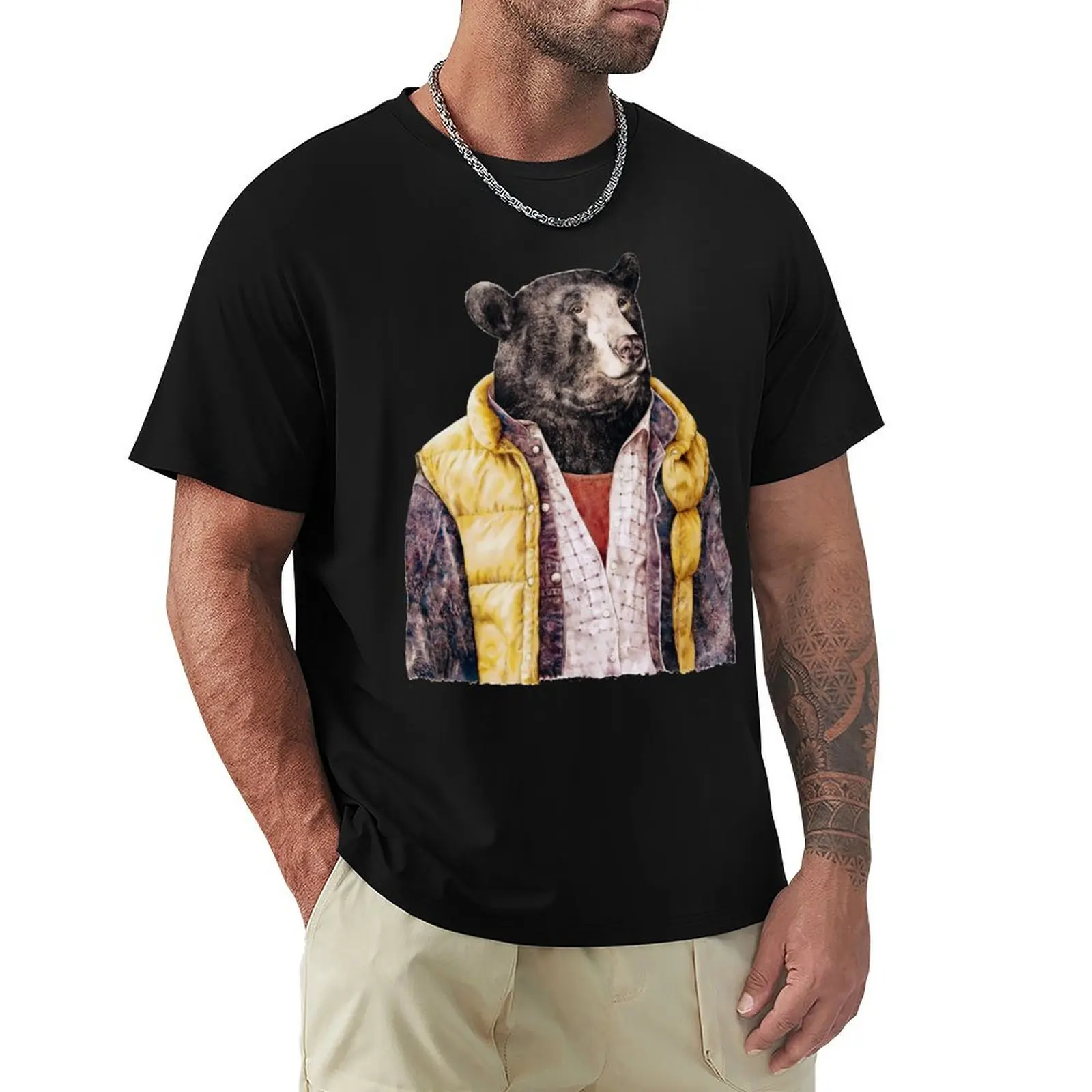Golden Vested Black Bear T-Shirt Breathable Lightweight Summer Top