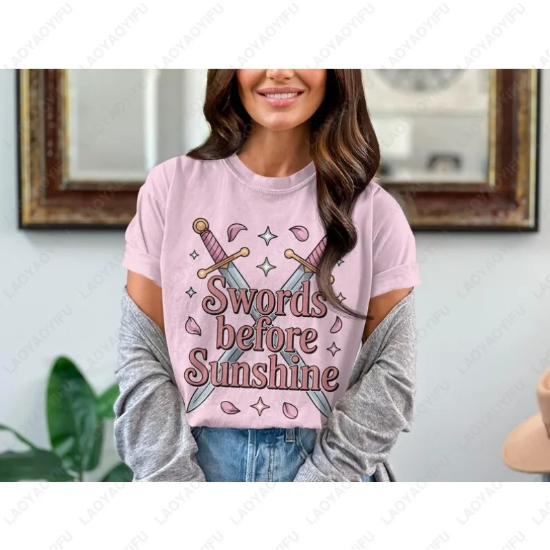 Swords Before Sunshine Romantasy Tshirt Fantasy Reader Gift Book Lover Men Women Cotton Tee Reading Aesthetic Dark Academia Tops
