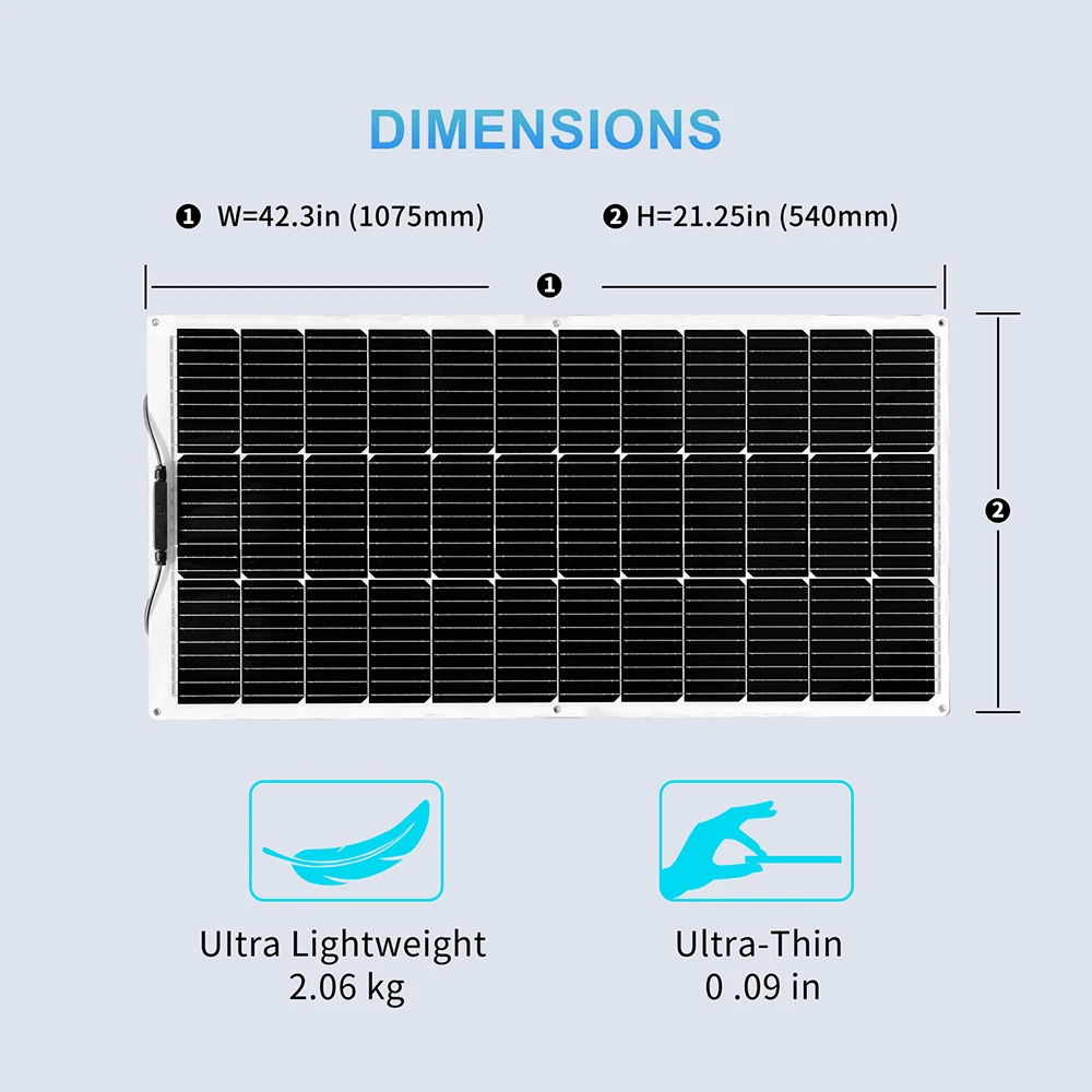 Flexible Solar Panel 100W 200 W 12 Volt Monocrystalline Semi-Flexible Bendable Mono Off-Grid Charger for Marine RV Cabin Van Car