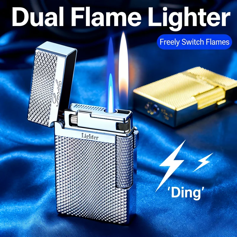 

Langsheng Black Metal Windproof Torch Gas Lighter Dual Flame Butane Lighter Smoking Accessories Small Tool Men's Gift Lighter