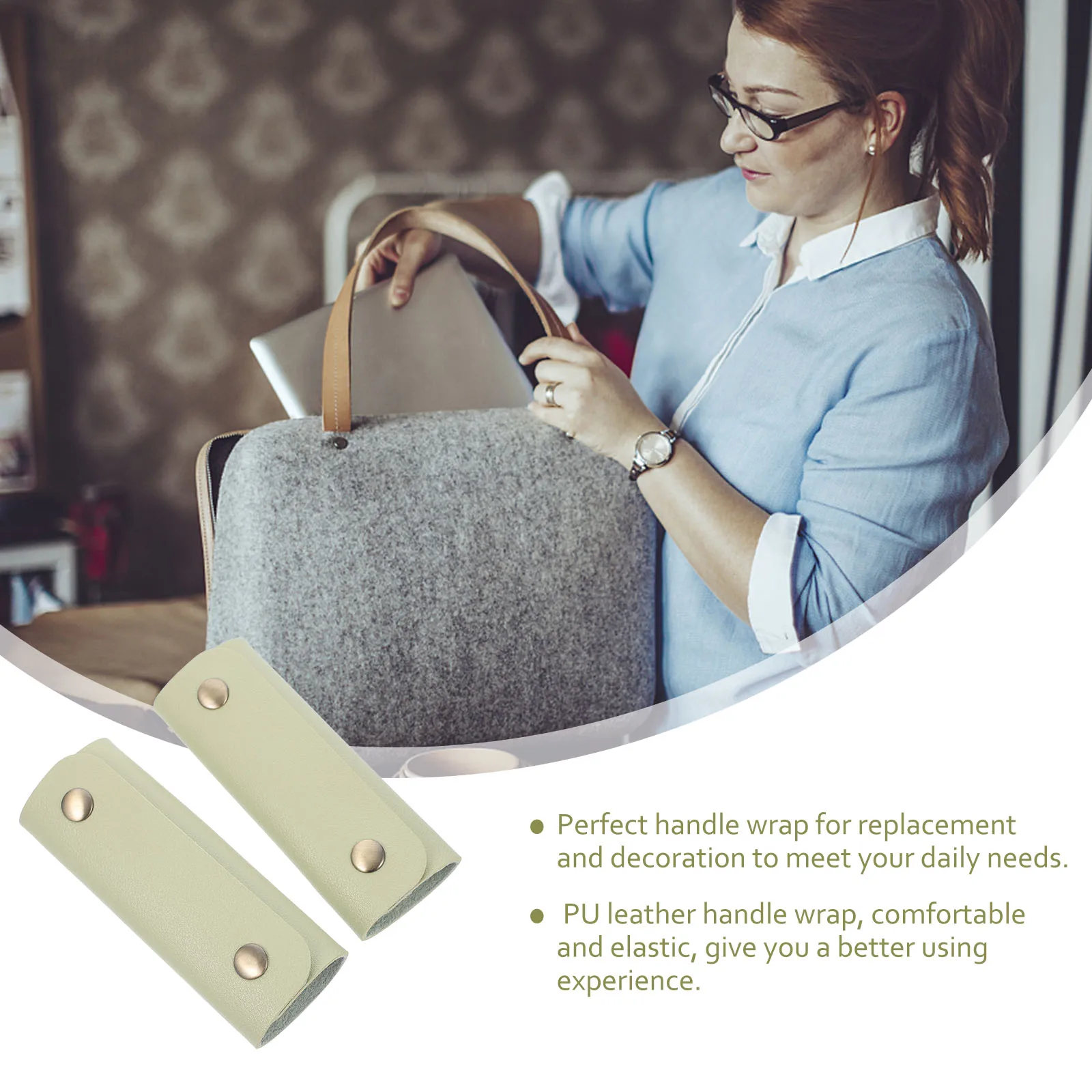 

2pcs Bag Handle Wrap PU Luggage Grip Sleeve Handbag Cover Accessories Decorative Replacement for DIY Wallets Purses