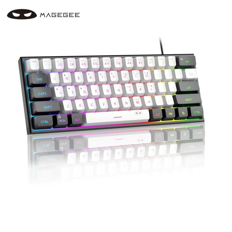 MageGee Mini 60% gamingtoetsenbord, RGB-achtergrondverlichting 61-toetsen ultracompact toetsenbord, TS91 Ergonomisch waterdicht mechanisch aanvoelend kantoor
